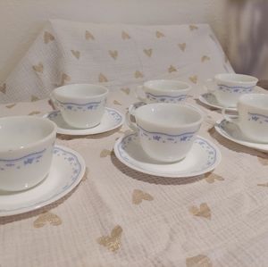 Pyrex 'Morning Blue' cups and saucers